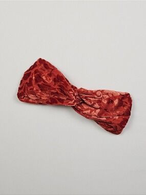 Anthropologie Burnout Velvet Twist Headband Red Floral Knot One Size
